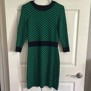 Boden Green and Black Geometric 3/4 Length Sleeve Dress